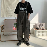 Jinquedai Men Suspenders Jumpsuit Baggy Pants Summer Overalls Japanese Straps Casual Pockets Unisex Oversized Streetwear Male Y2K Clothes jinquedai