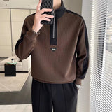 Jinquedai New Spring and Autumn Trendy Men's Handsome Simple Half Zipper Stand Up Neck Colored Long Sleeve Loose Casual Sweater jinquedai