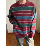 Jinquedai Autumn men and women sweaters striped Korean style retro loose sweaters, long-sleeved pullover sweaters trendy brands y2k top jinquedai