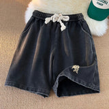 Jinquedai  Gothic Washed Men Solid Color Shorts Plus Size Hip Hop Summer Casual Trunks Male Knee Length Short Pants jinquedai