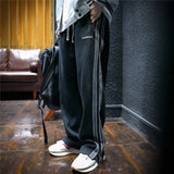 Jinquedai Trousers Straight Men's Sweatpants Autumn and Winter Male Sports Pants Striped Cotton Elastic Wide Baggy Tracksuit Bottoms Retro jinquedai