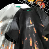 Jinquedai Flame Print T-Shirt 2024 Tide Men's Short Sleeve Tops Hip Hop Streetwear Black White Flame T-shirt Couple Tees Men Women jinquedai