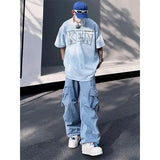 Jinquedai  Y2K Cargo Pants for Men Hip Hop Harajuku Parachute Cargo Trousers Male Blue Japanese Loose Casual  Hip Hop jinquedai