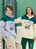 Men's Turtleneck Fleece Sweatshirt ALASKA Graphic Eagle Printed Colorblock Hoodie Unisex Streetwear Pullover