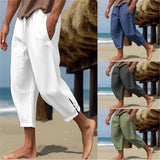 Jinquedai Summer Mens Linen Cropped Pants Oversize Loose Feet Forked Pencil Pant Fashion Casual Pantalones Beach Trousers Streetwear jinquedai