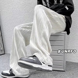 Jinquedai  Summer Pleated Fluid Pants for Men Wide Leg Trousers Male White Korean Street wear Loose Casual jinquedai