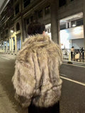 Jinquedai 2025 Men's Winter Warm Thicken Coat Artificial Fox Fur Plush Overwear Trendy New Street Fashion Outerwear Male Tops jinquedai