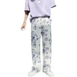 Jinquedai Summer Flower Pants Men Oversized Printed Wide Leg Pants Men Streetwear Korean Loose Straight Casual Pants Mens Trousers M-3XL jinquedai