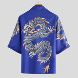 Jinquedai Summer Clothing Men's Loose Stylish Hip Hop Shirt Casual Graphics Dragon Printed Mid-sleeved Shirts for Men Fashion Big Size Top jinquedai