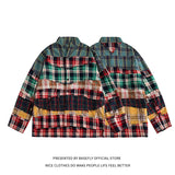 Spring and Autumn Plaid Multi-color Patchwork High Streetwear Women Long Sleeve Shirts Unisex Men Couple T-Shirt Casual Chic jinquedai