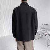Jinquedai 2024 New Half-high Collar Solid Color Long Sleeve Shirt For Men Design Niche Luxury Korean Clothes Casual Loose Pullover Shirt jinquedai