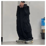 Jinquedai New Multi Pocket Trend Cargo Pants Men Japanese Street Drawstring Tooling Trousers High-quality Wide Legs Overalls Male 2024 jinquedai