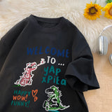 Jinquedai Cartoon Dinosaur Pattern T-shirt y2k Tops 2024 Summer Round Neck Printed Short Sleeve Harajuku Couple T-shirt Casual Homewear jinquedai