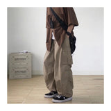 Jinquedai American Street Overalls Men Hip Hop Side Big Pocket Cargo Pants Harajuku Fashion Loose Straight Wide-leg Trousers Elastic Waist jinquedai