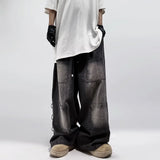 American Style Oversized Pocket Retro Baggy Jeans Men Y2k Hip Hop Punk Wide Leg Straight Overalls Black Denim Pants Streetwear