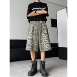 Jinquedai  Leopard Print Design Personality Trendy Seven-point Pants 2024 Korean Original New Men Fashion Street Men's Shorts jinquedai