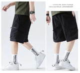 Jinquedai Summer Men Casual Cargo Shorts Fashion Loose Breathable Multi-Pocket Harajuku High Street Drawstring Straight Leg Pants jinquedai