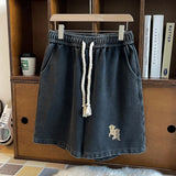 Jinquedai  Gothic Washed Men Solid Color Shorts Plus Size Hip Hop Summer Casual Trunks Male Knee Length Short Pants jinquedai