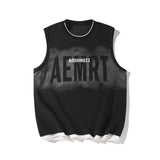 Jinquedai Hip Hop Street Men's Tank Tops Retro Gradient Letter Print Sleeveless Vest T-Shirt 2024 Summer Couple Tees Male Punk Tops jinquedai