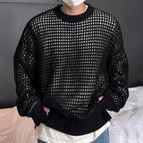 Men's Mesh Hollow Sweater Sexy Hollow Sweater Pullover Sweater Fashionable Spring and Autumn Long-sleeved Sweatshirt jinquedai