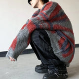 Striped Men Winter Sweater Mohair Colorful Irregular Gradient Casual Pullovers Fashion Korean Style Casual Knitwear jinquedai