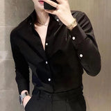 Jinquedai Men Clothing Spring Autumn Korean Fashion Business Casual Button Down Shirts Male Black White Long Sleeve Slim Formal Tops M-4XL jinquedai