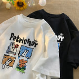 Jinquedai New Cute Cartoon T-shirt Rabbit Pattern Tops Unisex Round Neck Oversized T-Shirt Y2k Summer Tees Harajuku Sort Sleeve Tshirt jinquedai