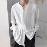 Jinquedai Mesh Shirt Apparel Short Bulk Shirts For Men Male Autumn Casual Loose irregular Shirt Collarless Long Sleeve Shirt Sleeve Shirt jinquedai