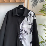 Jinquedai Men's Printed Shirt Asian Casual Ink Painting New Fall Long Sleeved Lapel Shirt Black And White Color Clash Shirt Jacket jinquedai