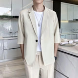 Jinquedai Summer Short Sleeve Blazer Men Slim Fit Fashion Social Men Dress Jacket Korean Casual Suit Jacket Men Office Formal Blazer