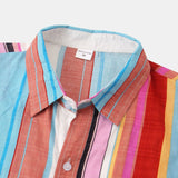 Jinquedai Summer Men Colorful Striped Shirts Fashion Hawaiian Blouse Casual Short Sleeve Button Shirts Tops jinquedai