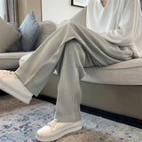 Jinquedai Summer Pleated Pants Men Fashion Oversized Ice Silk Pants Men Japanese Streetwear Loose Straight Pants Men Casual Trousers jinquedai