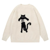 Jinquedai New Vintage Cartoon Cat Sweaters Men Autumn Japanese Harajuku Loose Pullover Street Y2k Trend Soft Glutinous Male Knitted Top jinquedai