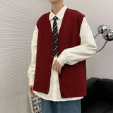 Sweater Vest Men Design Button Up Clothing Sleeveless Casual All-match Teens High Street Harajuku Knitwear Ins Handsome Popular jinquedai