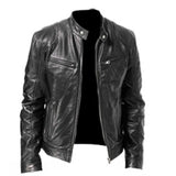 Fashion Mens Leather Jacket Slim Fit Stand Collar PU Jacket Male Anti-wind Motorcycle Lapel Diagonal Zipper Jackets Men jinquedai