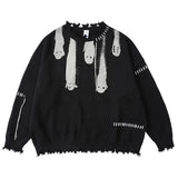 Jinquedai Hip Hop Sweaters Streetwear Y2K Grunge Ripped Ghost Print Punk Gothic Knitted Jumpers Autumn Harajuku Casual Pullover Sweaters jinquedai