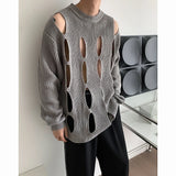 Jinquedai Spring Korean Style Men's Sweater Round Collar Hollow Out Design Solid Color Pullovers Male Long Sleeve Tops Personality Jinquedai