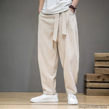 Jinquedai Spring Cotton Linen Pants Men Elastic Waist Casual Harem Pant Loose Sweatpants Traditional Chinese Trousers pantalons homme jinquedai