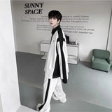 Elegant Black White Color Contrast Sports Shirt Set Long Sleeved Polo Shirt Sweatpants Two Piece Set Casual Handsome Tracksuit jinquedai