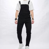 Jinquedai Autumn Stylish Men Simple Solid color Slim Bib Overalls Jumpsuits jeans Streetwear Male Strap Jeans jinquedai