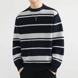 Jinquedai 2024 Autumn/Winter Japanese Style Fashionable Casual Men's Sweater Trendy Brand Loose Fit Inner Knitted Top Striped Student Wool jinquedai