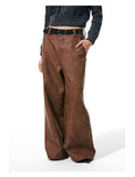 Jinquedai Spring Autumn Long Loose Casual Brown Pu Leather Pants Men Wide Leg LUxury Designer Unisex Trousers Fashions jinquedai