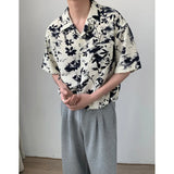 Jinquedai Summer Short Sleeved Shirt Men Oversized Printed Casual Shirt Men Streetwear Korean Loose Flower Shirts Mens Hawaiian Shirt jinquedai