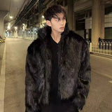 Jinquedai 2025 Men's Winter Warm Thicken Coat Artificial Fox Fur Plush Overwear Trendy New Street Fashion Outerwear Male Tops jinquedai