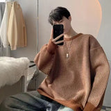 Jinquedai Color Blocking Striped Sweater for Men and Women Soft and Plush Warm Jacket, Lazy and Loose Ins Base Sweater Knitted Sweater jinquedai