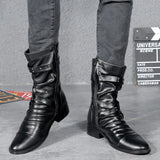 Men's Leather Boots High Quality Biker Boots Black Punk Rock Shoes Men's Women's Tall Boots Size 38--48 jinquedai