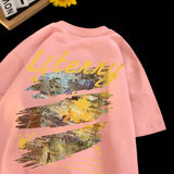 Jinquedai Men's Streetwear Vintage Oil Painting T-shirt Loose Summer Casual T-shirt Letters Printed T-shirt Couple's Clothing jinquedai