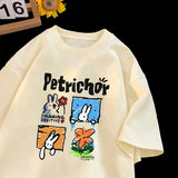 Jinquedai New Cute Cartoon T-shirt Rabbit Pattern Tops Unisex Round Neck Oversized T-Shirt Y2k Summer Tees Harajuku Sort Sleeve Tshirt jinquedai