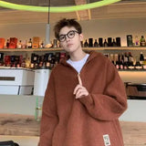 Jinquedai Spring Autumn Half Zip Men Pullover Korean Fashion Loose Hooded Knitted Sweater Coat Unisex Oversized Simplicity Pull Homme New jinquedai