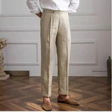 Jinquedai 100% Linen Italian Naples Pants Men High Waist Straight  Suit Trousers Spring Summer Fashion Lightweight Breathable Casual Pants jinquedai